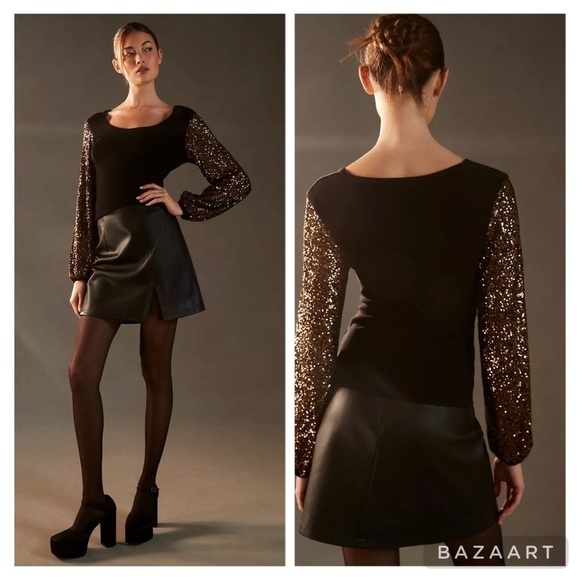NWT Bl-nk Sequin-Sleeve Sweater size XXS/ XS Sold Out at Anthropologie - Picture 1 of 9